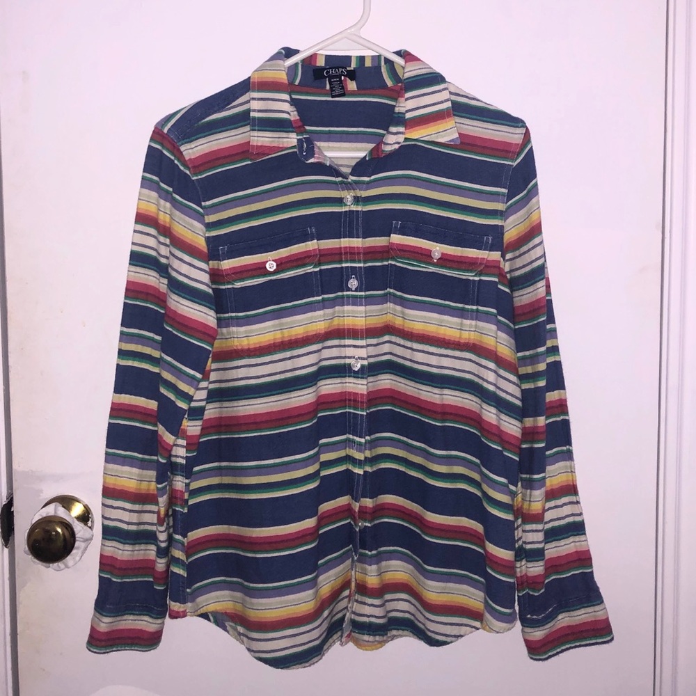 Retro Striped Long Sleeve Button-down Shirt M